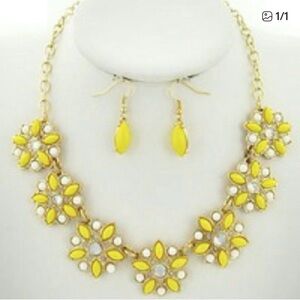 Yellow Floral Statement Necklace and Earring Set